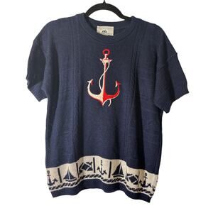 Bay Point Threads Women Sweater Size L Nautical Anchor Boat Short Sleeve Vintage